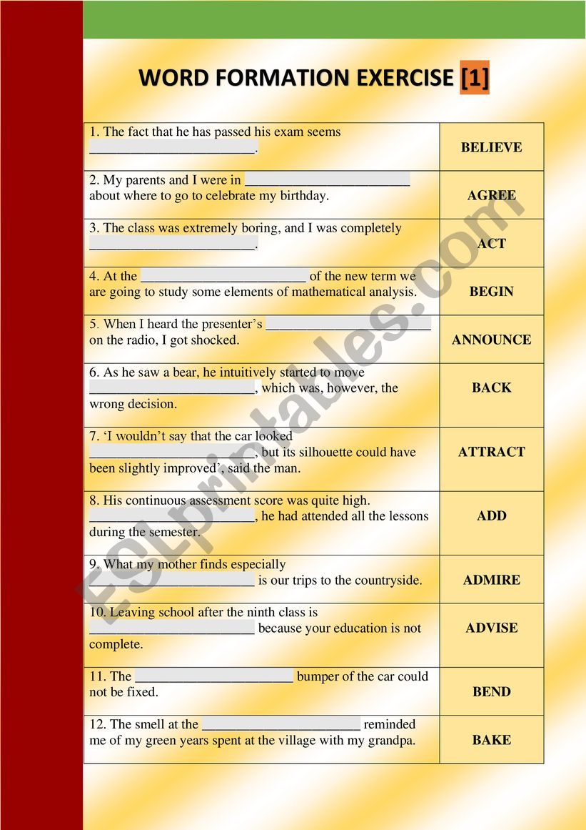 WORD FORMATION EXERCISES [1-8]